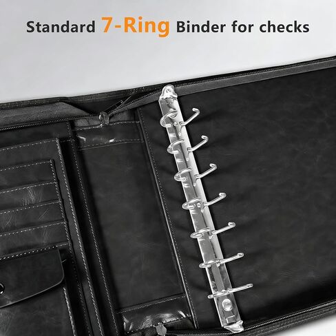 Toplive Zippered 7 Ring Business Checkbook Binder Extra-Large, 2Pack 7-Hole Pouch, 600 Checks Capacity, PU Leather Check Book Binder Cover with Multi-Pocket Design for Office & Business Use, Black in Saudi Arabia