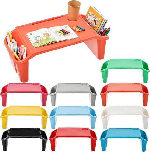 10 Pcs Kids Lap Desk Tray Bulk, Portable Lap Desk Kids Plastic Table with Side Storage Space, Colorful Lap Tray Bed Table for Students, Classroom, Study, Eating, Laptop & Activities in Saudi Arabia