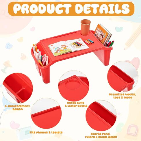 10 Pcs Kids Lap Desk Tray Bulk, Portable Lap Desk Kids Plastic Table with Side Storage Space, Colorful Lap Tray Bed Table for Students, Classroom, Study, Eating, Laptop & Activities in Saudi Arabia
