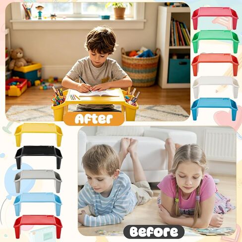 10 Pcs Kids Lap Desk Tray Bulk, Portable Lap Desk Kids Plastic Table with Side Storage Space, Colorful Lap Tray Bed Table for Students, Classroom, Study, Eating, Laptop & Activities in Saudi Arabia