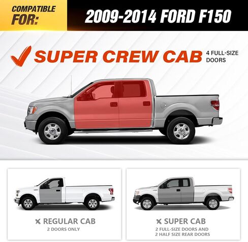 لوحات تشغيل YZONA متوافقة مع 2009-2014 Ford F150 SuperCrew Cab، قضبان جانبية من سبائك الألومنيوم Nerf in Kuwait