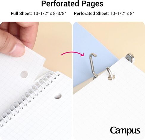 KOKUYO Spiral Notebook with 5x5 Graph Paper, 3 Pack Campus 10-1/2" x 8" Subject Notebooks, 80 Sheets, Light Pink Blue Off-White 3 Holes School Spiral Journal for Study Planner Drawing (WSG-SU-400G4×3) in Kuwait