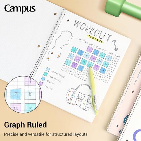 KOKUYO Spiral Notebook with 5x5 Graph Paper, 3 Pack Campus 10-1/2" x 8" Subject Notebooks, 80 Sheets, Light Pink Blue Off-White 3 Holes School Spiral Journal for Study Planner Drawing (WSG-SU-400G4×3) in Kuwait