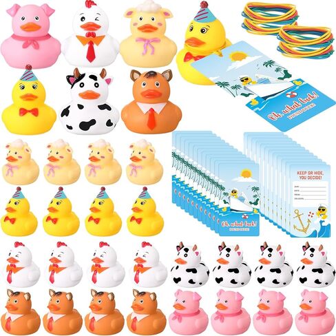 HyDren 144 Pcs Farm Rubber Cruise Ducks Tags Kits Includes 48 Ducks 48 Cruising Tags 48 Elastic Rubber Bands Floating Pool Bath Toys for Farm Theme Party Hiding Ducking Carnival Game in Kuwait
