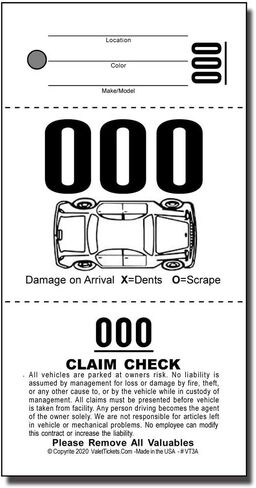 3 Part Valet Parking Tickets (10000 Tickets) on 110lb Card Stock with Car Diagram… in Saudi Arabia