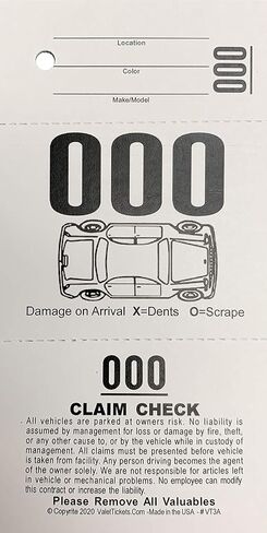 3 Part Valet Parking Tickets (10000 Tickets) on 110lb Card Stock with Car Diagram… in Saudi Arabia
