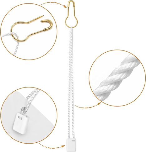 2000 Pieces Hang Tag Nylon Strings with Gold Metal Ground Safety Pins, 7" White Nylon Snap Lock Pin Loop Fastener Hook Ties for Clothes Tags, Price Tags, Luggage Label, Easy and Fast to Attach in Kuwait