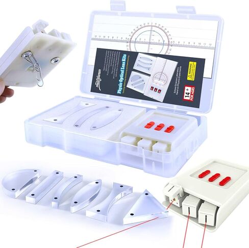 STEM Optical Refraction Reflection Experiment Kit- Magnetic Lenses Triangular Prism Acrylic Glass Block 3-Way Linear Light Source Teaching Equipment for School Classroom with Storage Box in Saudi Arabia