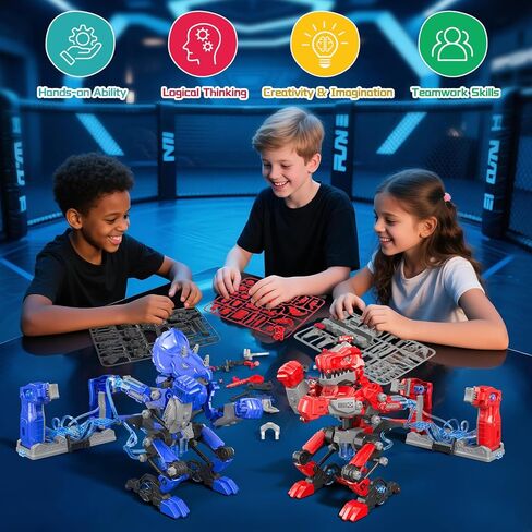 Hydraulic Boxing Bots Building Kit, STEM Educational Fighting Game Set, 2-Player Battle Robot Toy for Kids, Cool Birthday Gift for Boys Age 5 6 7 8 9 10 in Saudi Arabia