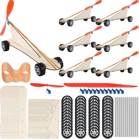 12 Sets Rubber Band Propeller Car Kit DIY Bulk Stem Craft with Complete Materials and Instructions DIY Physics Car Kit for Science Fair, Group Activities in Kuwait