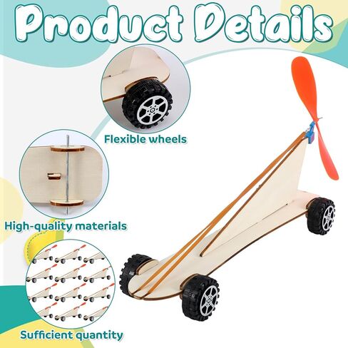 12 Sets Rubber Band Propeller Car Kit DIY Bulk Stem Craft with Complete Materials and Instructions DIY Physics Car Kit for Science Fair, Group Activities in Kuwait