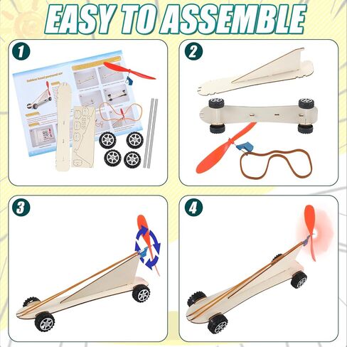 12 Sets Rubber Band Propeller Car Kit DIY Bulk Stem Craft with Complete Materials and Instructions DIY Physics Car Kit for Science Fair, Group Activities in Kuwait