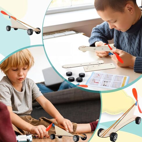 12 Sets Rubber Band Propeller Car Kit DIY Bulk Stem Craft with Complete Materials and Instructions DIY Physics Car Kit for Science Fair, Group Activities in Kuwait