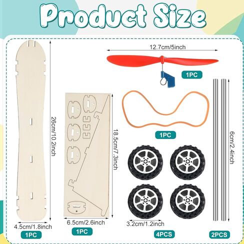 12 Sets Rubber Band Propeller Car Kit DIY Bulk Stem Craft with Complete Materials and Instructions DIY Physics Car Kit for Science Fair, Group Activities in Kuwait