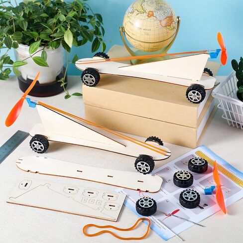 12 Sets Rubber Band Propeller Car Kit DIY Bulk Stem Craft with Complete Materials and Instructions DIY Physics Car Kit for Science Fair, Group Activities in Kuwait