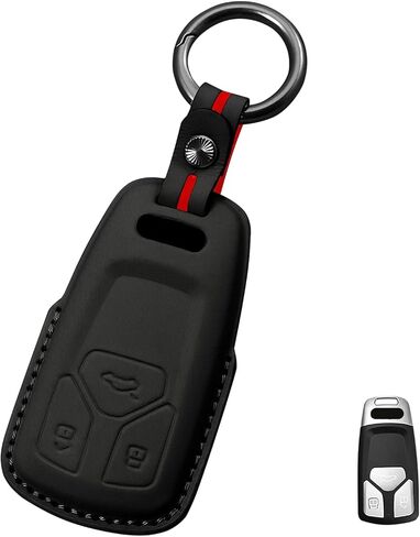 غطاء مفتاح Audi Key Fob مع سلسلة مفاتيح، حافظة مفاتيح جلدية أصلية متوافقة مع Audi A6 Q7 A3 e-tron A8 A7 Q8 2019-2024 2025 2026، غطاء مفتاح ذكي للحماية الكاملة (الطراز A) in Kuwait