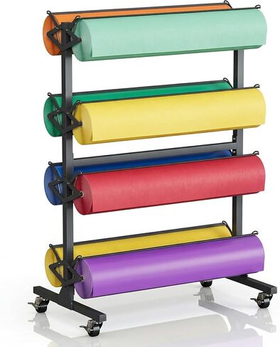 Large Butcher Paper Roll Holder, 8 Roll 36'' W x 9" Dia Roll Butcher Paper Roll Dispenser Rack and Cutter, Mobile Craft Ppaper Roll Holder Organizer for Classroom Studio Retail in Saudi Arabia