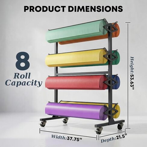 Large Butcher Paper Roll Holder, 8 Roll 36'' W x 9" Dia Roll Butcher Paper Roll Dispenser Rack and Cutter, Mobile Craft Ppaper Roll Holder Organizer for Classroom Studio Retail in Saudi Arabia