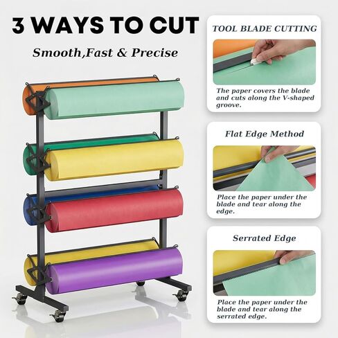 Large Butcher Paper Roll Holder, 8 Roll 36'' W x 9" Dia Roll Butcher Paper Roll Dispenser Rack and Cutter, Mobile Craft Ppaper Roll Holder Organizer for Classroom Studio Retail in Saudi Arabia