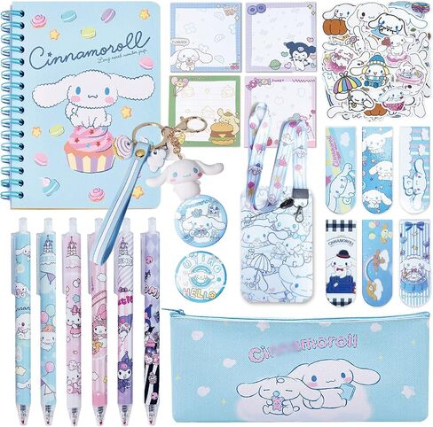 مجموعة هدايا قرطاسية لطيفة Kawaii Back to School بما في ذلك دفتر الملاحظات وقلم الرصاص Cas وقلم حبر جاف وملصقات حامل شارة الهوية وسلسلة المفاتيح المرجعية (الأزرق) in Kuwait
