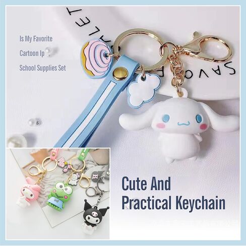 مجموعة هدايا قرطاسية لطيفة Kawaii Back to School بما في ذلك دفتر الملاحظات وقلم الرصاص Cas وقلم حبر جاف وملصقات حامل شارة الهوية وسلسلة المفاتيح المرجعية (الأزرق) in Kuwait