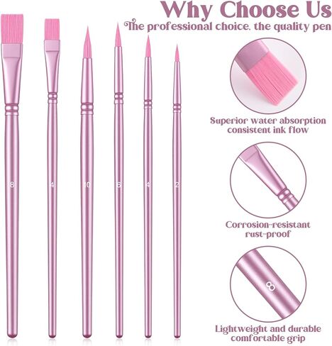 6 PCS Face Paint Brushes, Watercolor Nylon Paint Brushes Set for Acrylic Painting, Round Pointed Tip Flat Artist Brush for Oil Face Nail Miniature Detailing Drawing Art Supplies (Pink) in Kuwait