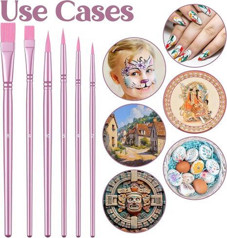 6 PCS Face Paint Brushes, Watercolor Nylon Paint Brushes Set for Acrylic Painting, Round Pointed Tip Flat Artist Brush for Oil Face Nail Miniature Detailing Drawing Art Supplies (Pink) in Kuwait