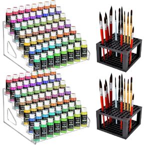 2 Pack 7-Layer Clear Acrylic Craft Paint Storage & Brush Holder, Miniature Hobby Paint Bottle Rack for Model Paints, Small Airbrush Nail Polish Supply Holder, Alcohol Ink Display Organizer in Saudi Arabia