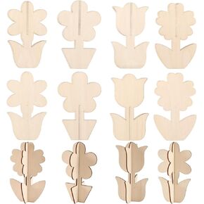 24Pcs Wood Flower Spring Crafts to Paint, DIY 3D Paintable Unfinished Wooden Slices for Craft, Flowers Cutouts Ornaments for Painting Decorations (Flowers) in Saudi Arabia