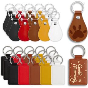 30 Pack Leather Keychain Blanks for Laser Engraver, Assorted Round and Rectangular Key Fobs Bulk, Faux Keychain Making Kit with Rings for Vinyl Projects Custom Gifts in Saudi Arabia