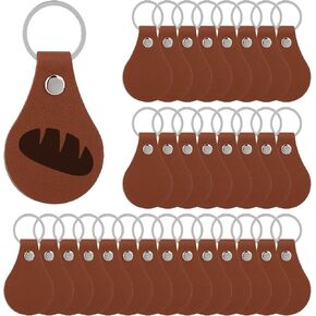 50 Pcs PU Leather Keychain Fob Kit with Rivets and Key Ring Laser Engraving Blanks Leather Key Chain Bulk for DIY Stamping Crafts Making Working Brown Color in Saudi Arabia