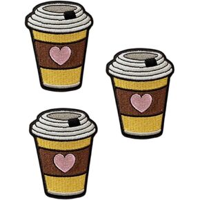 Coffee Cup Iron On Patch – Hot Beverage Embroidery, DIY Sew-On Patch for Jackets, Bags, Hats, and Clothing (3 Pcs) in Kuwait