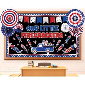 4th of July Bulletin Board Set Patriotic Bulletin Board Classroom Decor 3D Red Blue White Paper Fans Independence Day Cutouts American Flag Decorations for Veterans Memorial Day School Wall Supplies in Saudi Arabia
