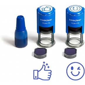 Self-Inking Thumbs Up & Smiley Face Stamp (18mm) - Blue Pre-Inked Rubber Stamp for Teacher Grading, Customer Service Gratitude, Office Appreciation & Service with a Smile - Refillable (Blue Ink) in Saudi Arabia