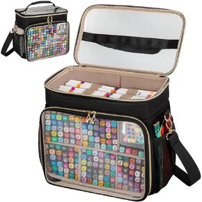 Large Marker Organizer Case for 200-300 Markers, Double-Layer Marker Bag with Removable Dividers, Marker Organizer for Markers, Pencils, Crayons or Other Art Supplies, Black (Bag Only) in Saudi Arabia
