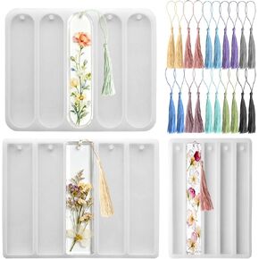 Set of 3 Shiny Silicone Small Medium Rectangle Bookmarks Resin Mold Kit 20 Pcs Colored Tassels Handmade Thumb Bookmarks Casting Mold for Book Lovers Readers DIY Crafts Handmade Supplies in Kuwait