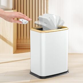 2.1 Gal Slim Bathroom Trash Can with Swing Lid, Rustproof Stainless Steel Small Garbage Can for Narrow Spaces & Toilet Side, Dog Proof Odor Control Waste Basket for Bedroom/Office, White in Saudi Arabia