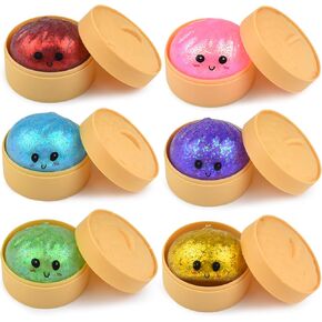 MEIEST 6 PCS Glitter Smiling face Colorful Dumpling Stress Balls Fidget Sensory Toy,Squeeze Dough Ball Stress Relief Hand Toy,Bun with Food Steamer Stretchy Desk Toys in Saudi Arabia