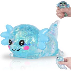 Blue Axolotl Squishy Toys, Lying Pose Squeeze Toys Stress Balls Fidget Toys Sensory Toys for Anxiety Relief & Stress Relief, Cute Not Easy to Fall Off for Kids Boys Girls 3+ in Kuwait