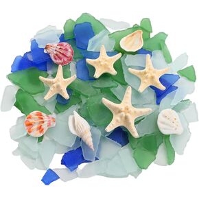 Sea Glass for Crafts 17.7oz Frosted Sea Glass Vase fillers, Seaglass Blue Green Clear Mix Pieces Seaglass Decor DIY Craft Supplies for Beach Wedding Home Coastal Decoration in Kuwait