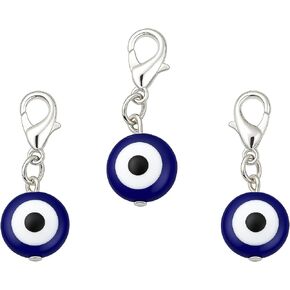 Evil Eye Charm Pendants Blue White Resin Alloy Clip-On Tiny DIY Bracelet Necklace Keychain Pet Collar (3 Pcs) in Kuwait