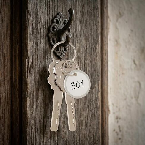 180 Pieces Metal Rim Tags Round Key Chain Tags with Split Rings Writable White Paper Labels Plastic Sturdy Lightweight Key Item Identifiers for Door Keys and Car Keys in Saudi Arabia