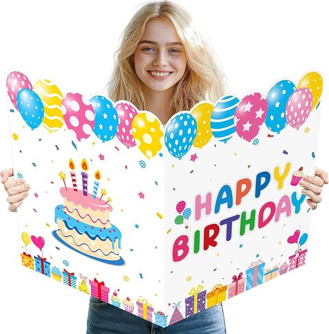 Giant Birthday Card with Envelope, 22 x 14 In Extra Large Happy Birthday Greeting Card for Women Girls, Big Glitter Balloon Design Guest Book, Oversized Party Decoration Sign for Mom Wife (Rose Gold) in Saudi Arabia