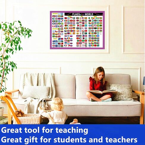 SANTSUN Flags of the World Poster, Laminated, 17"x24", Large Size, Geography Classroom Decor, International Country Reference Chart for Classrooms, Home School Décor, Back to School Supplies in Saudi Arabia