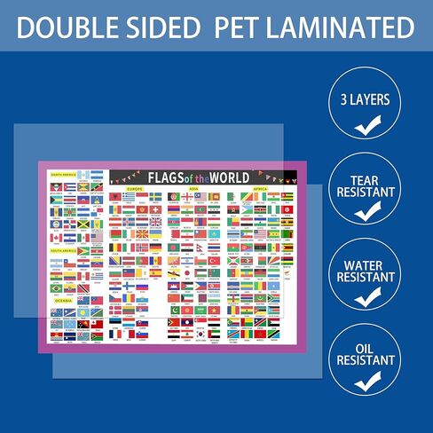 SANTSUN Flags of the World Poster, Laminated, 17"x24", Large Size, Geography Classroom Decor, International Country Reference Chart for Classrooms, Home School Décor, Back to School Supplies in Saudi Arabia