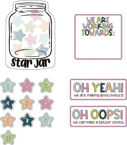 ForraFun Star Jar Classroom Behavior Chart Magnets Set – Oh Yeah Oh Oops We Are Working Towards Signs, Group Reward System for Teachers, Whiteboard Magnets for Classroom Management K-5 in Kuwait