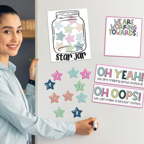 ForraFun Star Jar Classroom Behavior Chart Magnets Set – Oh Yeah Oh Oops We Are Working Towards Signs, Group Reward System for Teachers, Whiteboard Magnets for Classroom Management K-5 in Kuwait