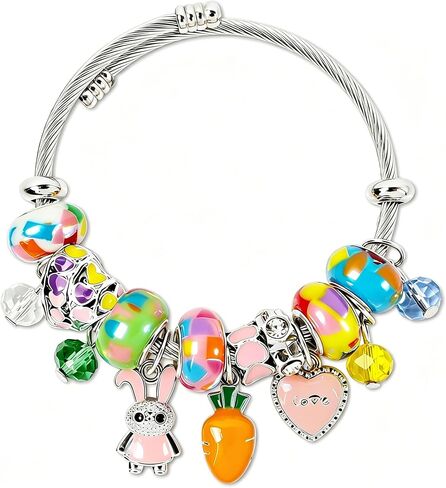 AULEEP Happy Easter Bracelet Gift, Adjustable Easter Bunny Charms Bracelet with Greeting Card, Cute Colorful Heart Easter Basket Stuffers, Exquisite Bangle Jewelry Gifts for Women Girls in Saudi Arabia