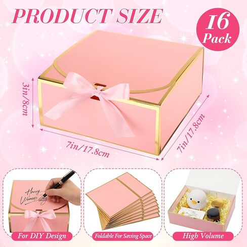 Jaloro 16 Pack Pink Gift Boxes with Lids, 7x7x3 Inch Bridesmaid Proposal Box with Ribbons for Present Wedding, Birthday, Anniversary, Mother's Day, Graduation, Baby Shower, Cupcake Packaging in Saudi Arabia