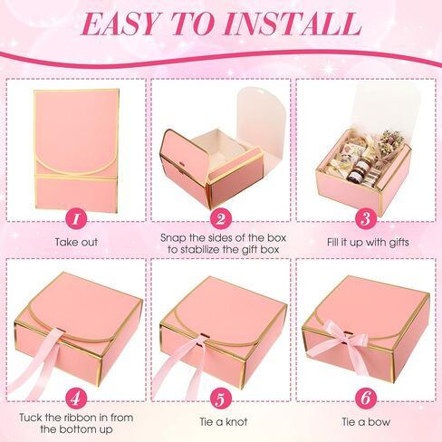 Jaloro 16 Pack Pink Gift Boxes with Lids, 7x7x3 Inch Bridesmaid Proposal Box with Ribbons for Present Wedding, Birthday, Anniversary, Mother's Day, Graduation, Baby Shower, Cupcake Packaging in Saudi Arabia